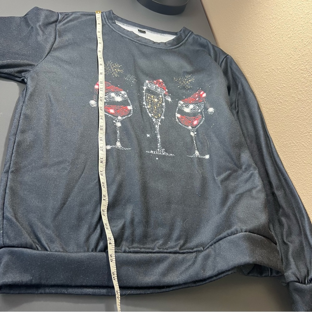 Christmas Cheers Black Holiday Sweatshirt – Festive Wine Graphic – Size Large - Picture 5 of 5